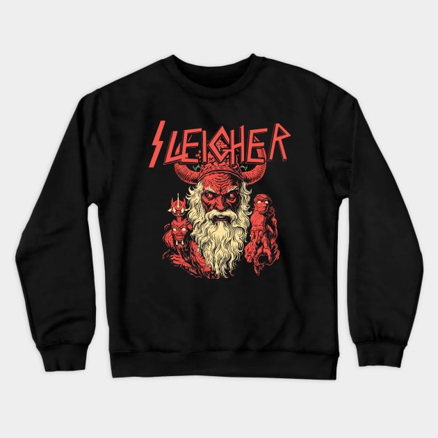 Sleigher Evil Santa Metalhead Rocker - Dark Christmas Apparel Crewneck Sweatshirt by Soulphur Media